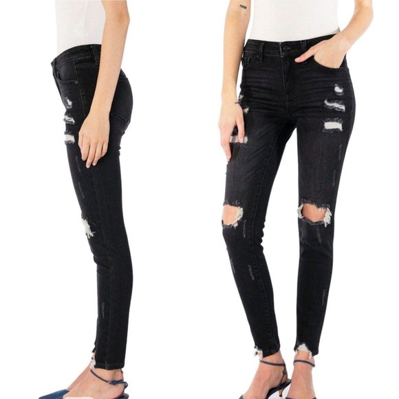 KANCAN KC5055DG Dark Gray Mid Rise Distressed Supe - Picture 4 of 9